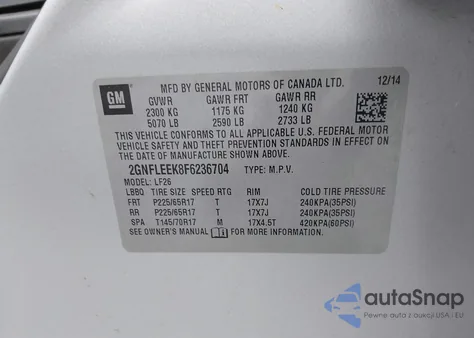 2015 Chevrolet Equinox Ls из США, поврежденный, VIN 2GNFLEEK8F6236704